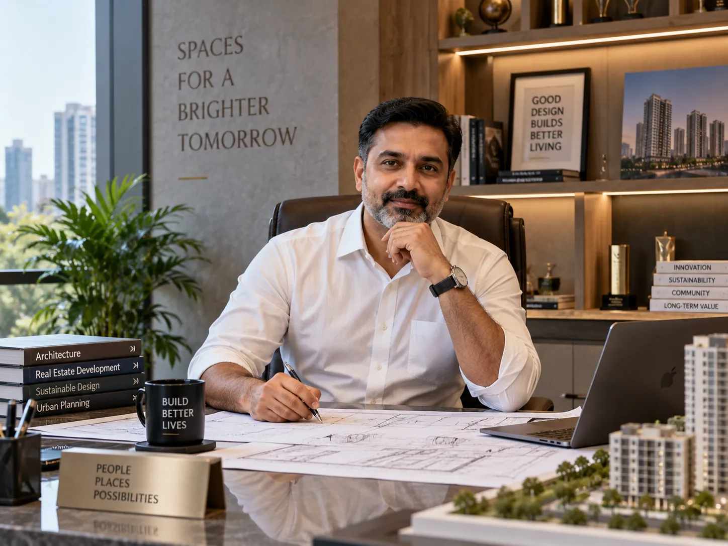 Architect reviewing plans for a premium residential development